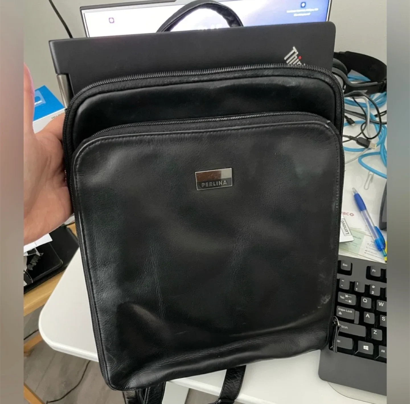 Perlina Black Leather Backpack #cleanout image indicator(7)