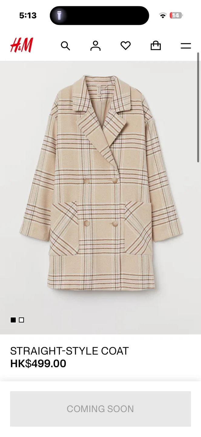 H&M Straight-Style Plaid Coat image indicator(2)