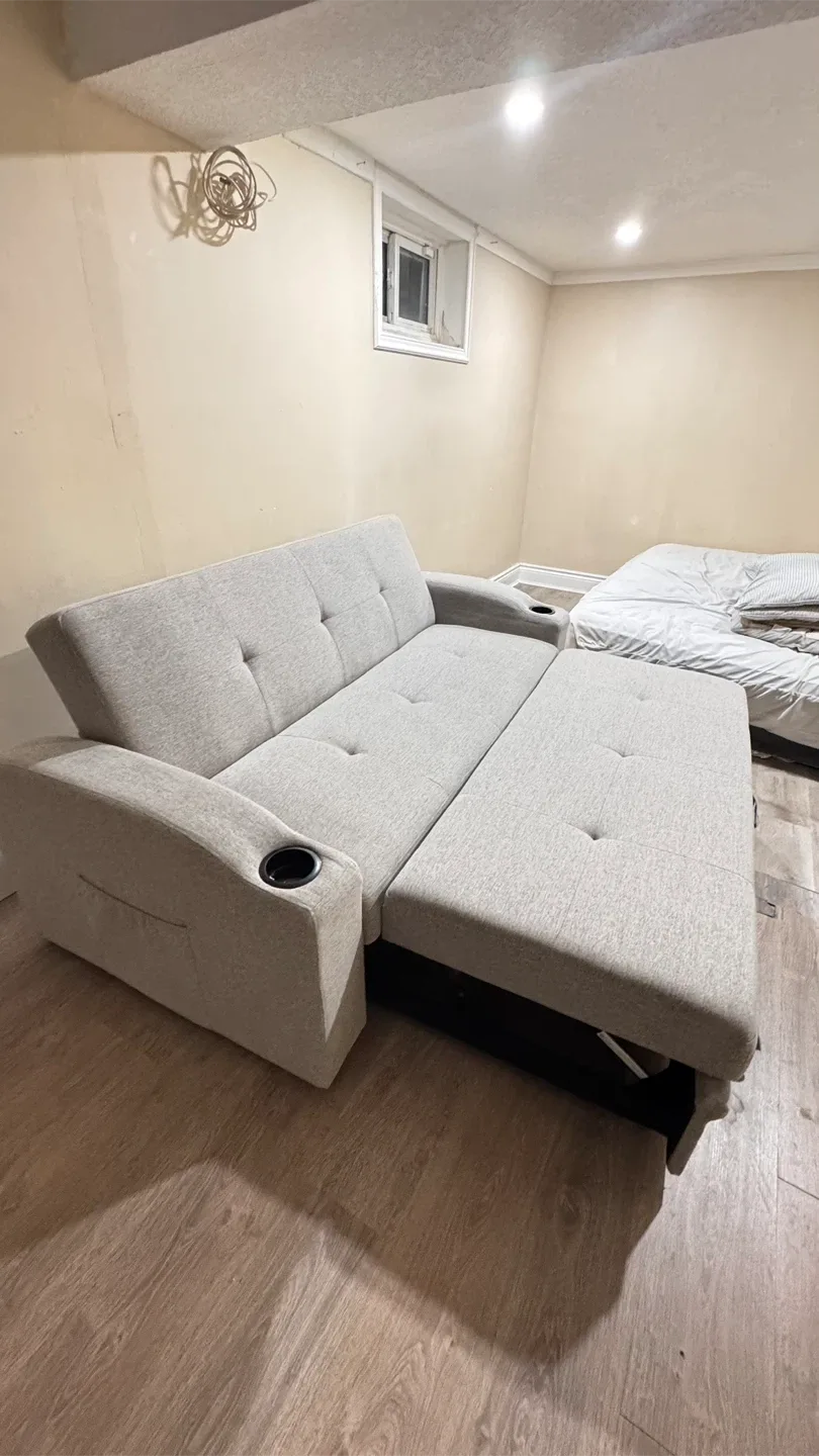 Convertible Futon Sofa Bed - Light Grey