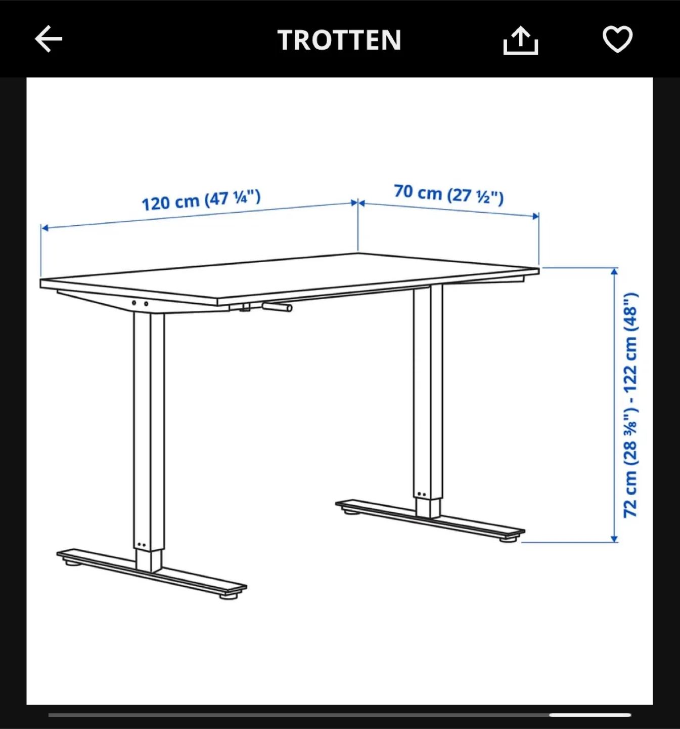 IKEA Trotten White Sit/Stand Desk