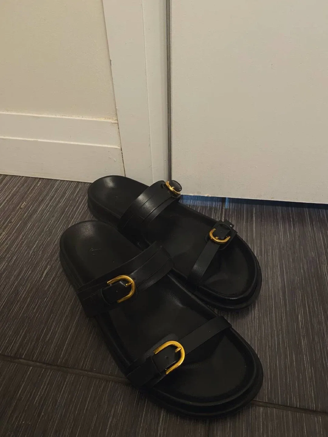 Zara Black Leather Buckle Sandals - Size 11