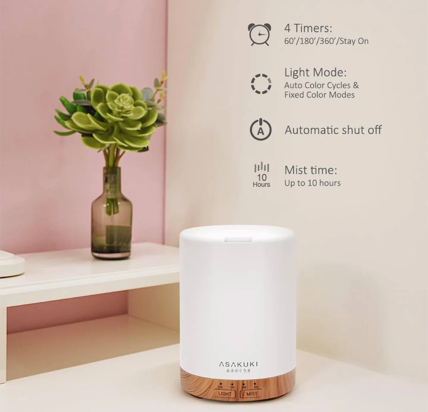 ASAKUKI Essential Oil Diffuser + 4 Essential Oils image indicator(2)