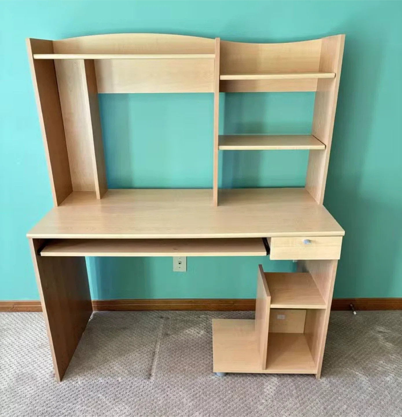 Wooden Desk with Hutch & Shelves