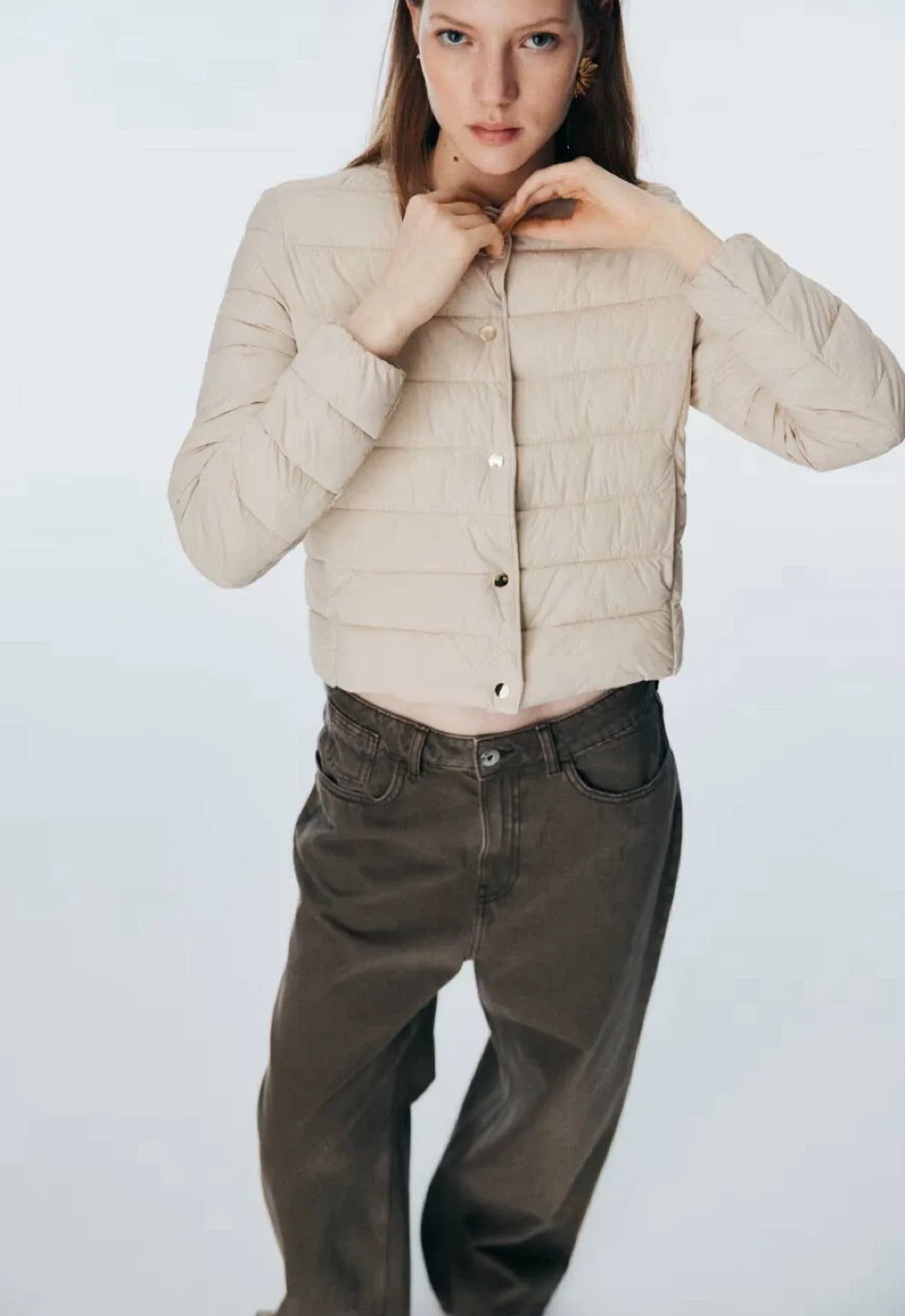 Quilted light beige jacket H&M, size XL image indicator(5)