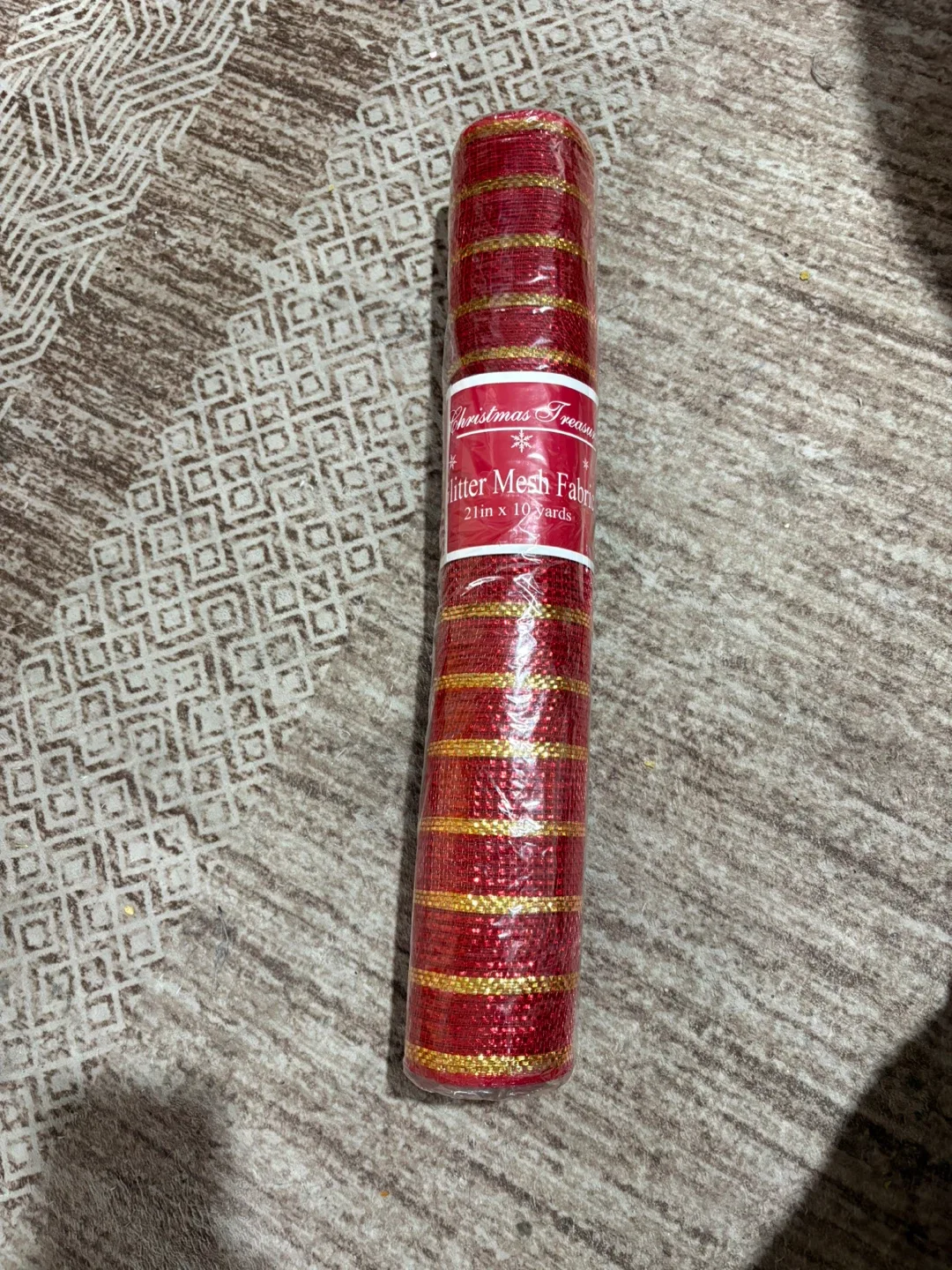 Christmas Treasures Glitter Mesh Fabric - Red & Gold