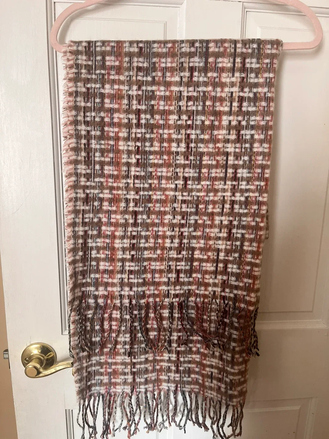 Woven Scarf with Tassels - Brown/White