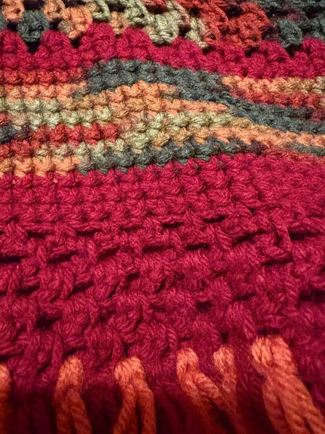 Handmade Crochet Blanket - Red, Orange, Green image indicator(6)