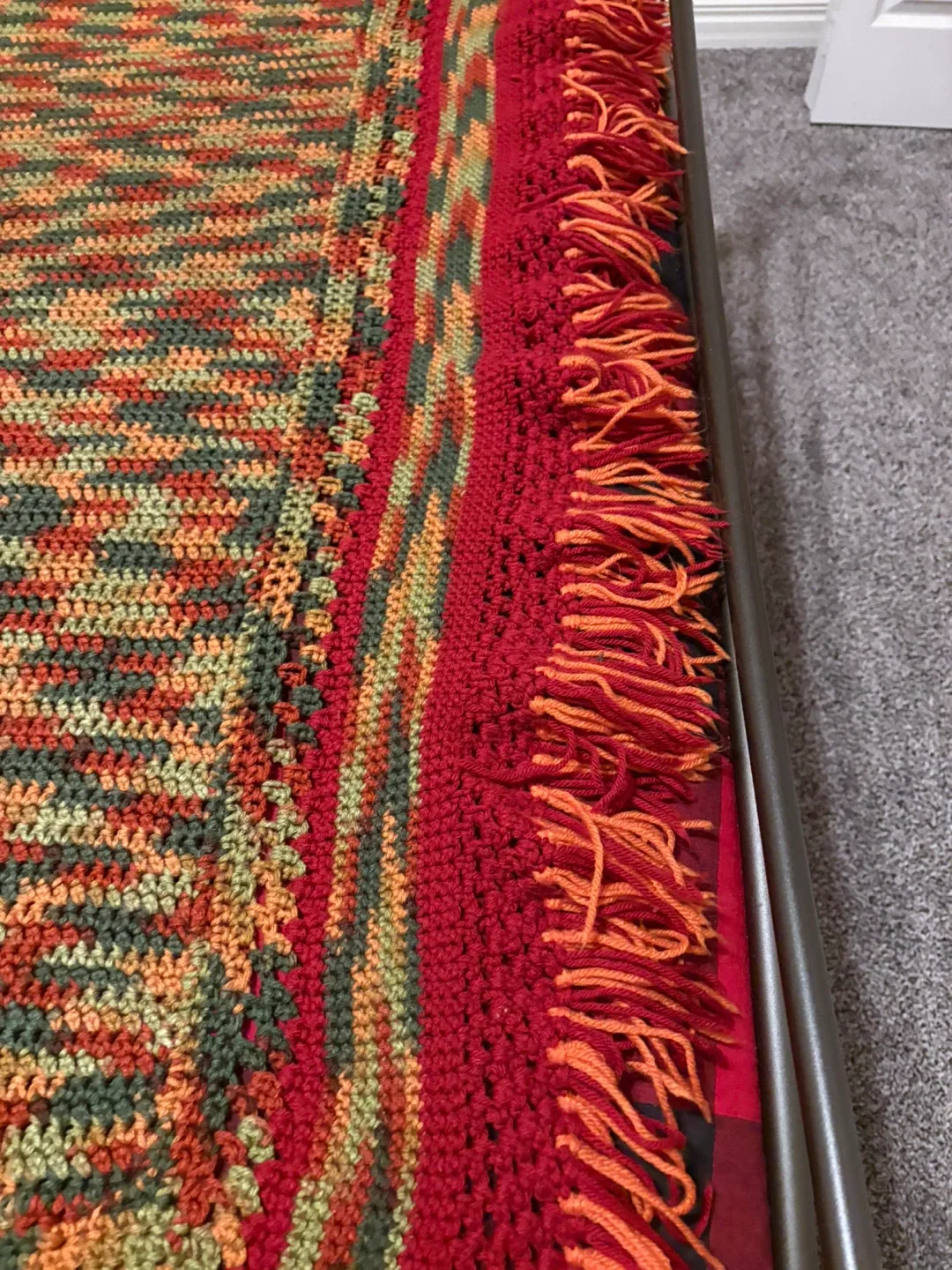 Handmade Crochet Blanket - Red, Orange, Green image indicator(3)