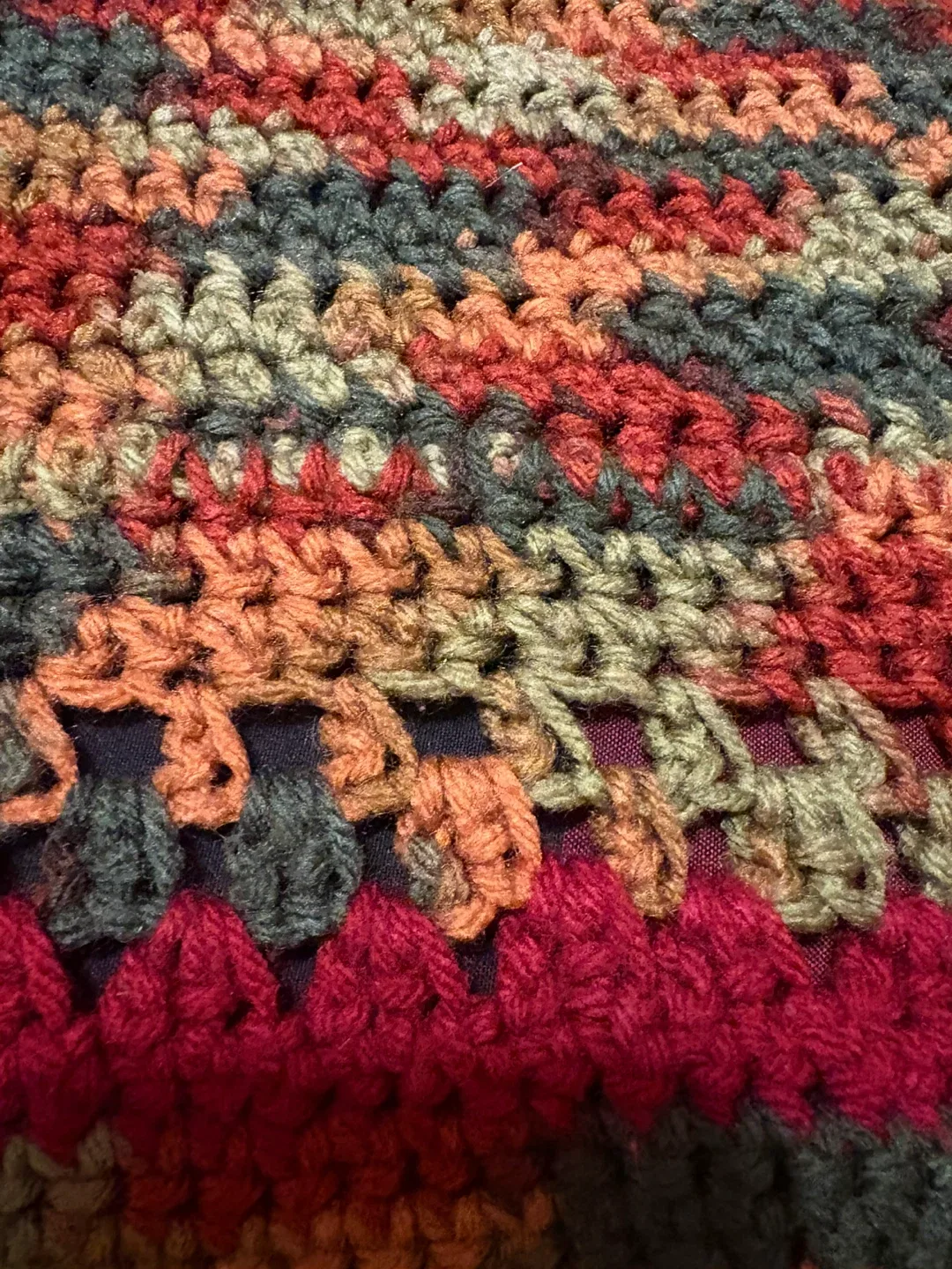 Handmade Crochet Blanket - Red, Orange, Green image indicator(5)