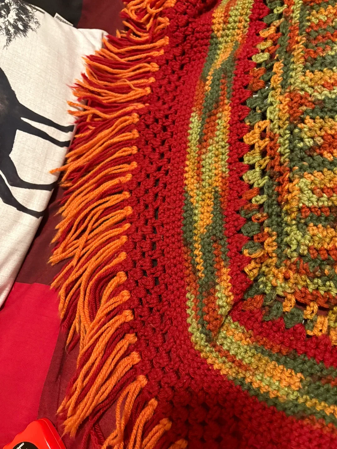 Handmade Crochet Blanket - Red, Orange, Green image indicator(2)