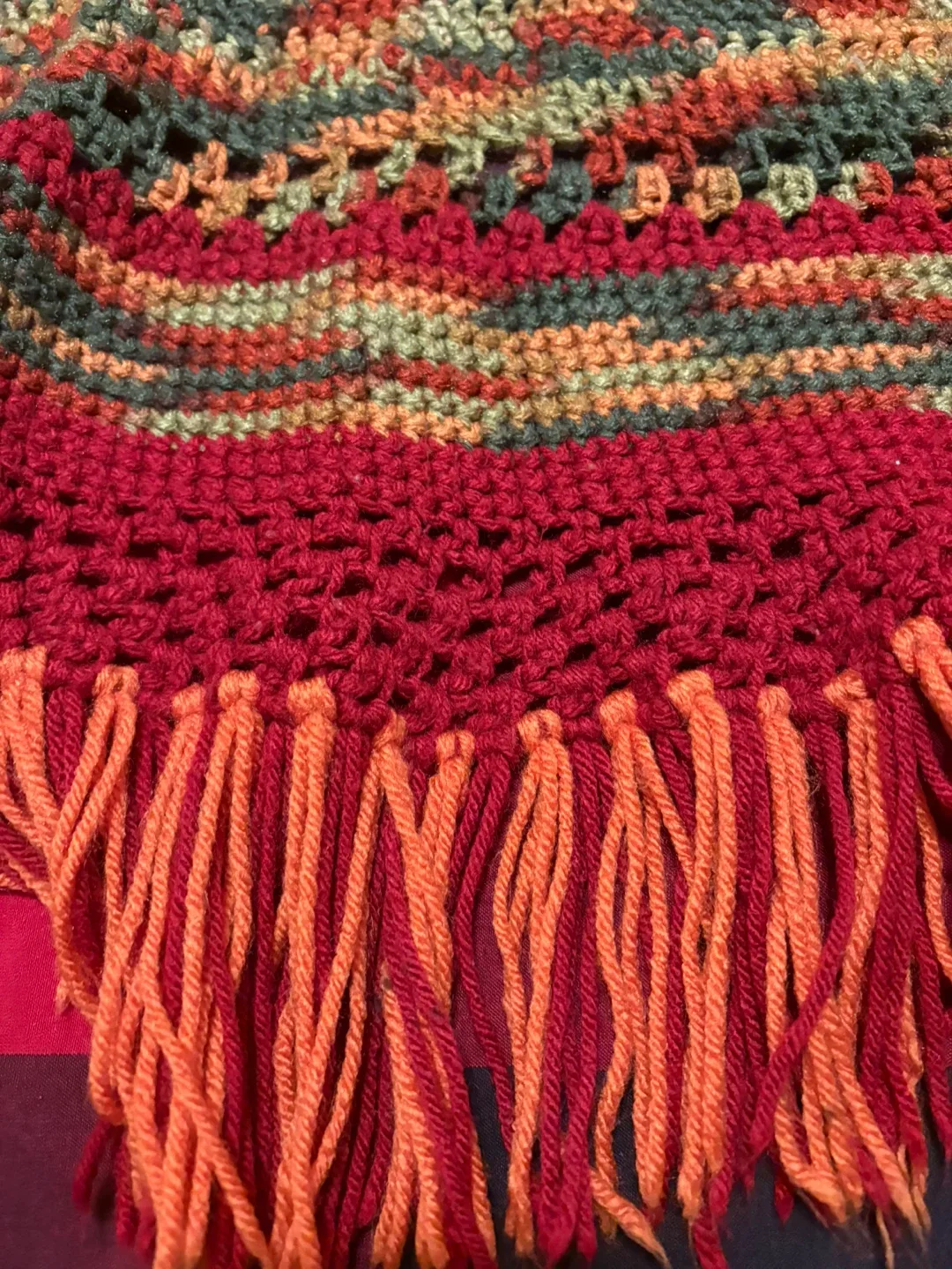 Handmade Crochet Blanket - Red, Orange, Green image indicator(7)