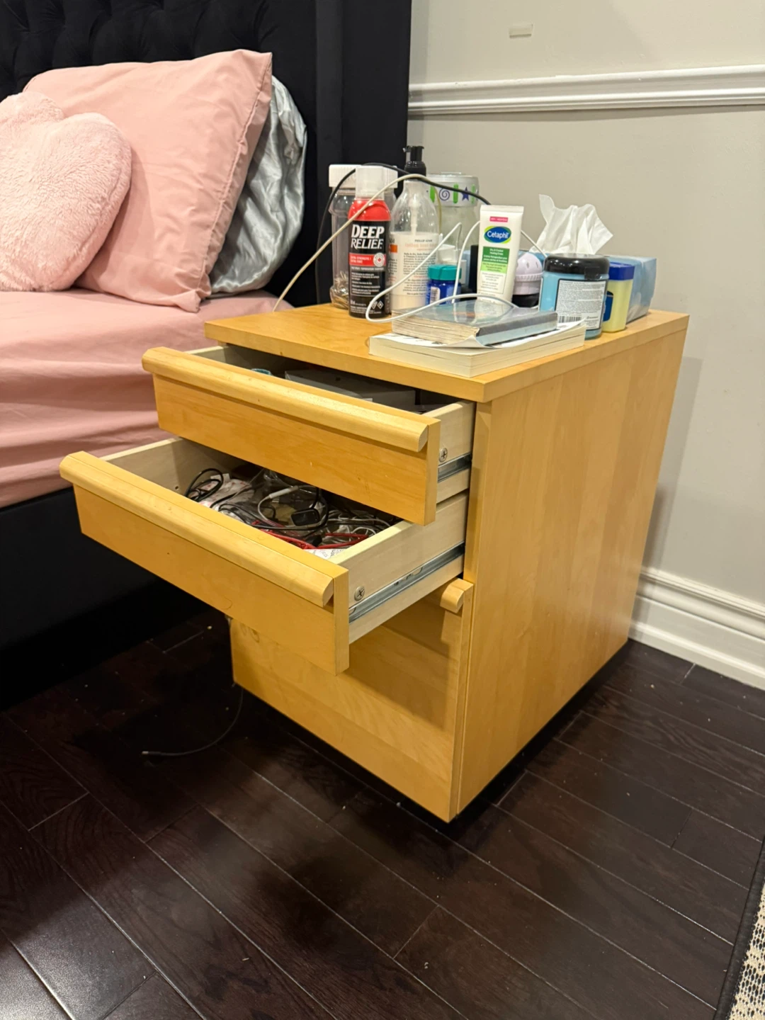 Wood Nightstand with Drawers #Clearout - photo 3