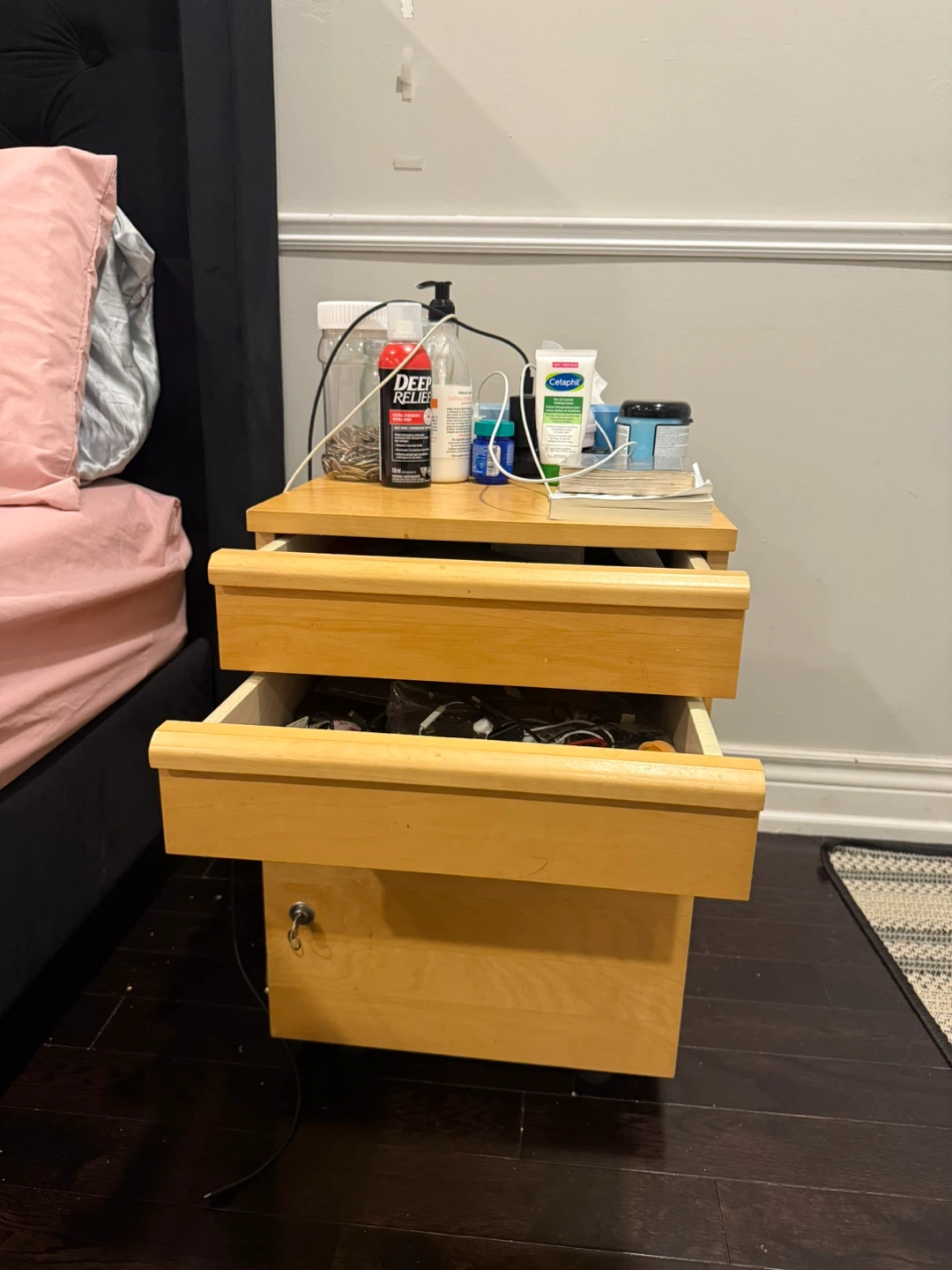 Wood Nightstand with Drawers #Clearout - photo 2