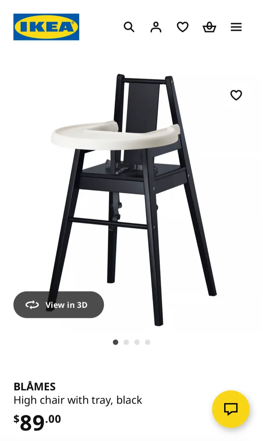 New! IKEA BLÅMES High Chair with Tray - Black