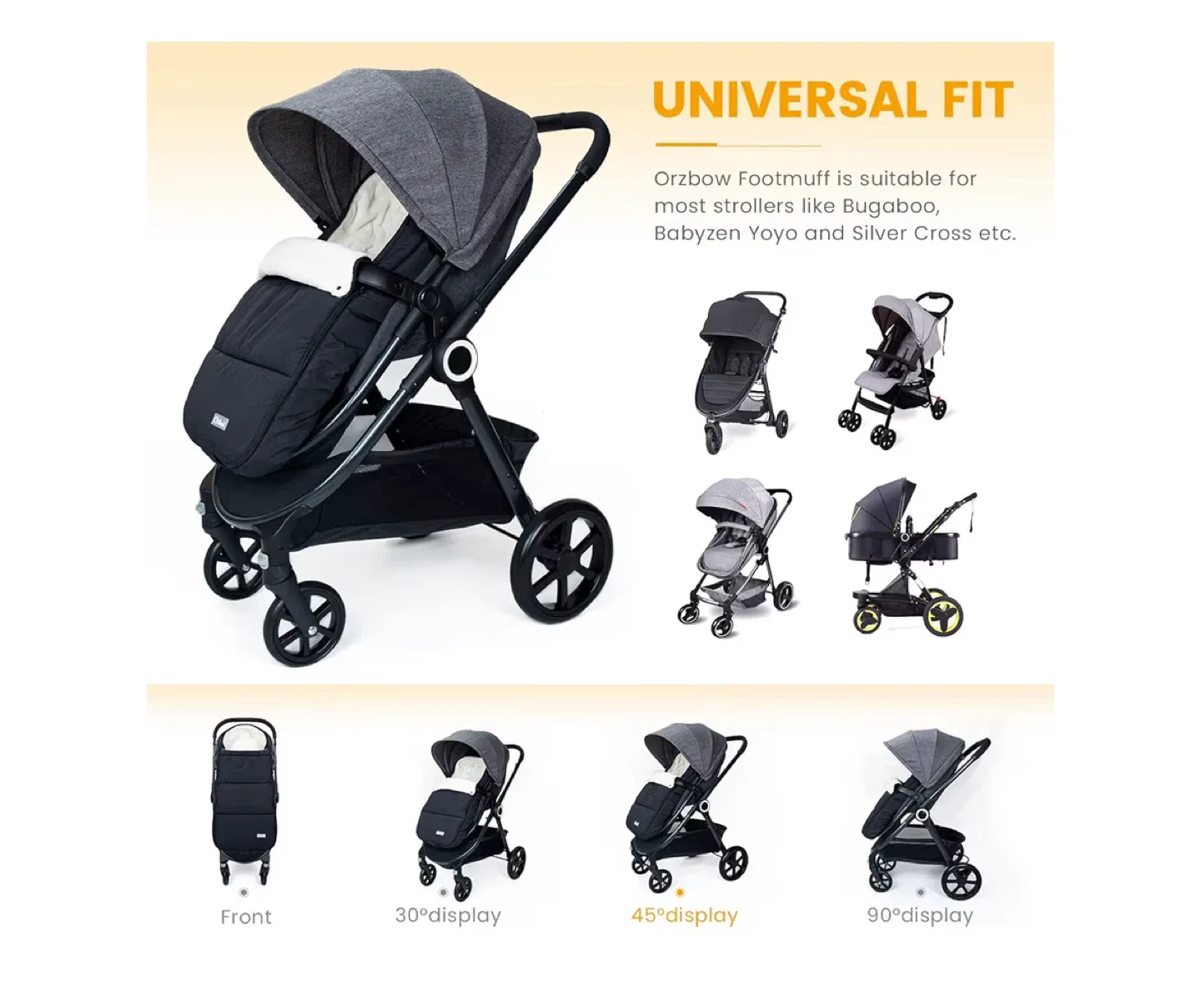 BNIB- Orzbow Universal Stroller Footmuff - Black image indicator(5)