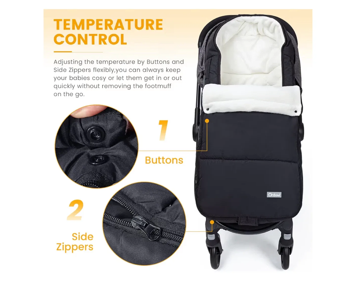 BNIB- Orzbow Universal Stroller Footmuff - Black