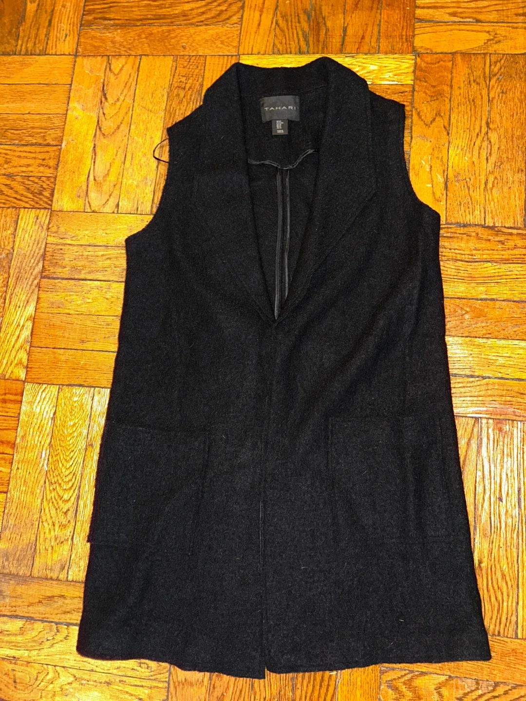 Tahari Black Sleeveless Long Wool Duster Vest - SZ M #cleanout