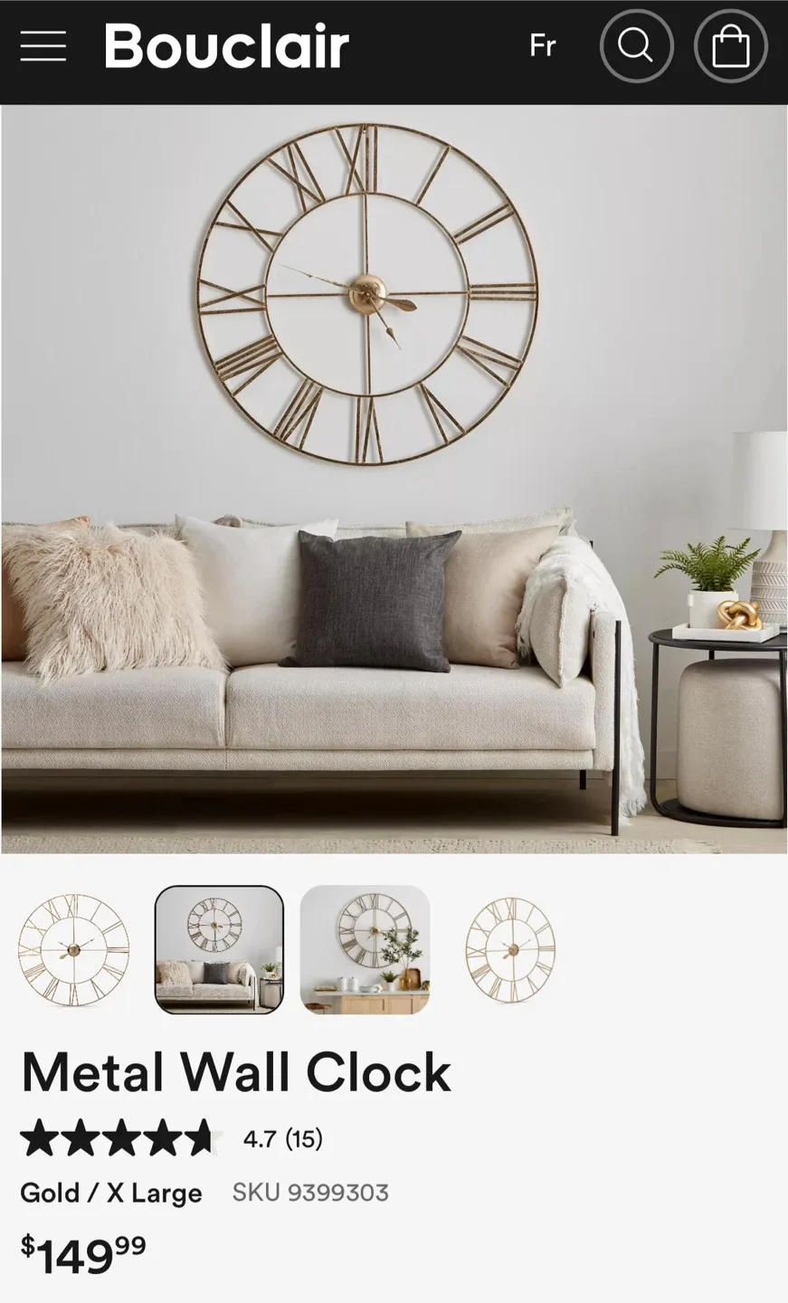 Bouclair Metal Wall Clock - Gold, X Large image indicator(2)