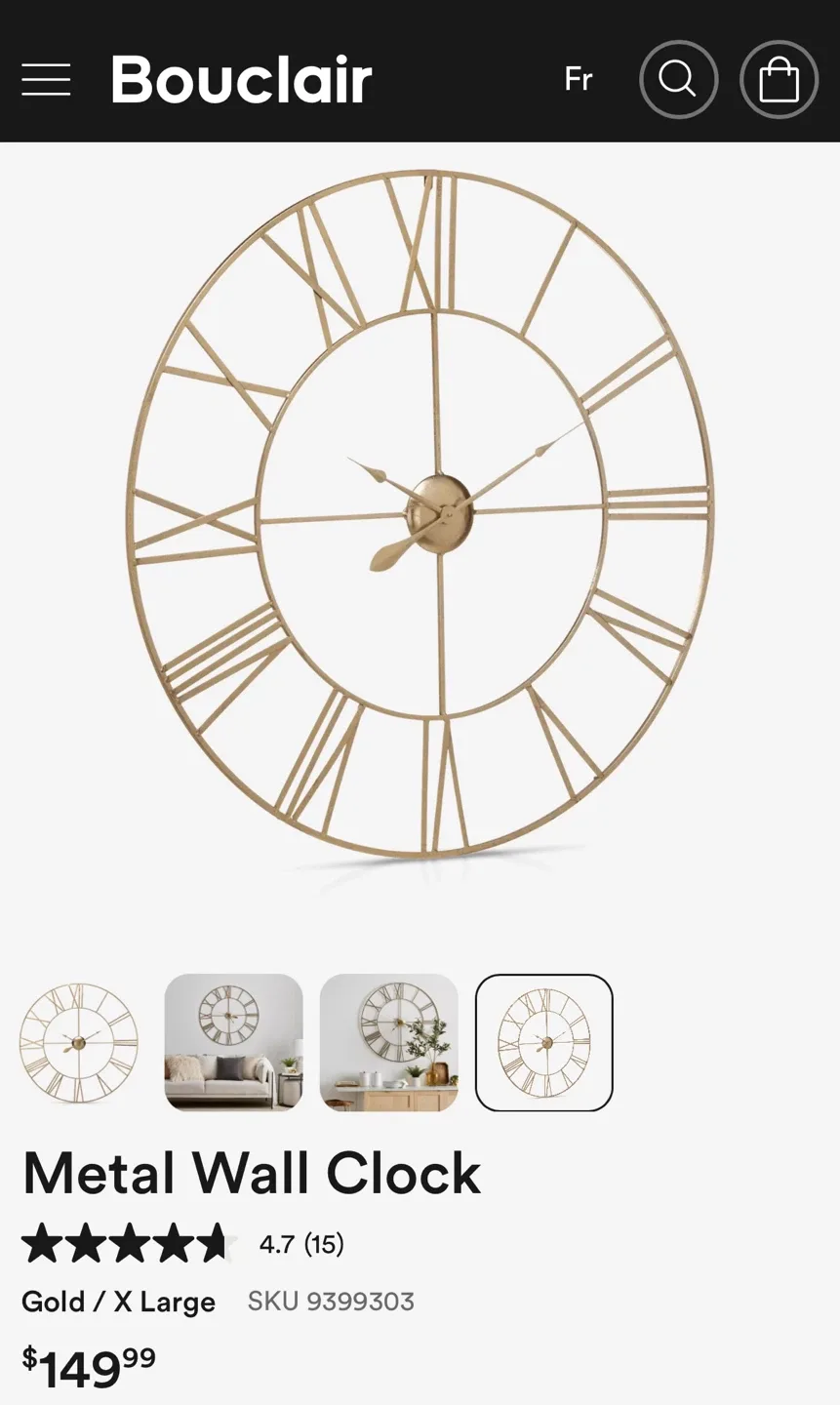 Bouclair Metal Wall Clock - Gold, X Large image indicator(4)