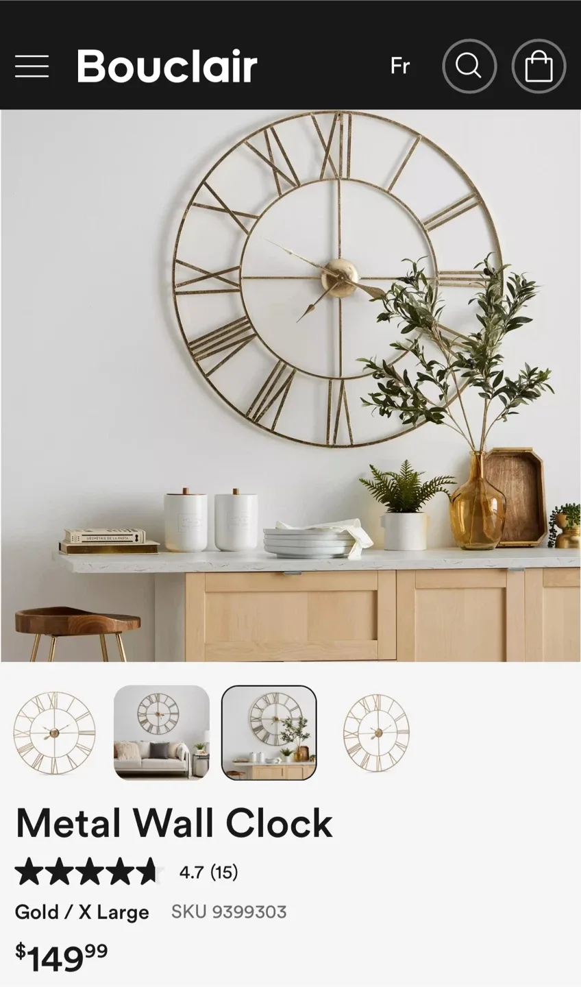 Bouclair Metal Wall Clock - Gold, X Large image indicator(3)