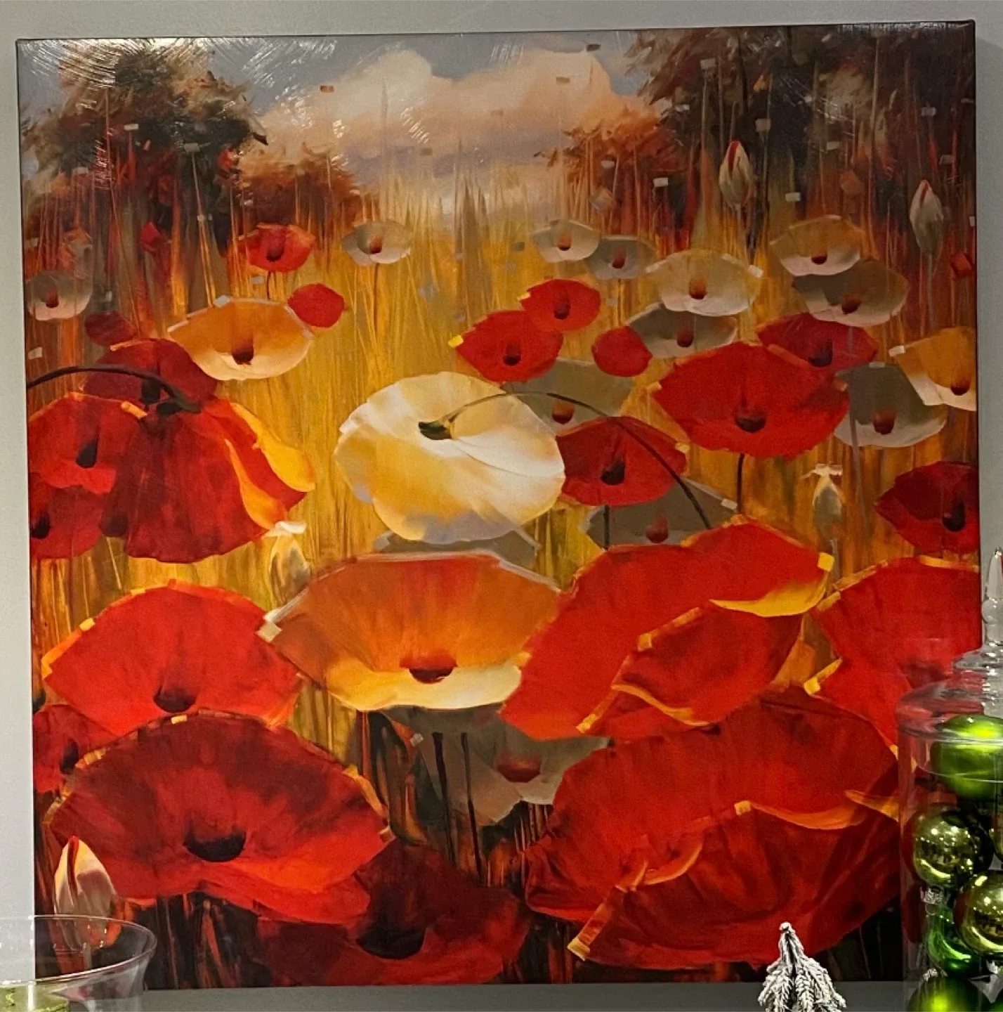 Floral Canvas Wall Art - Red & White Poppies