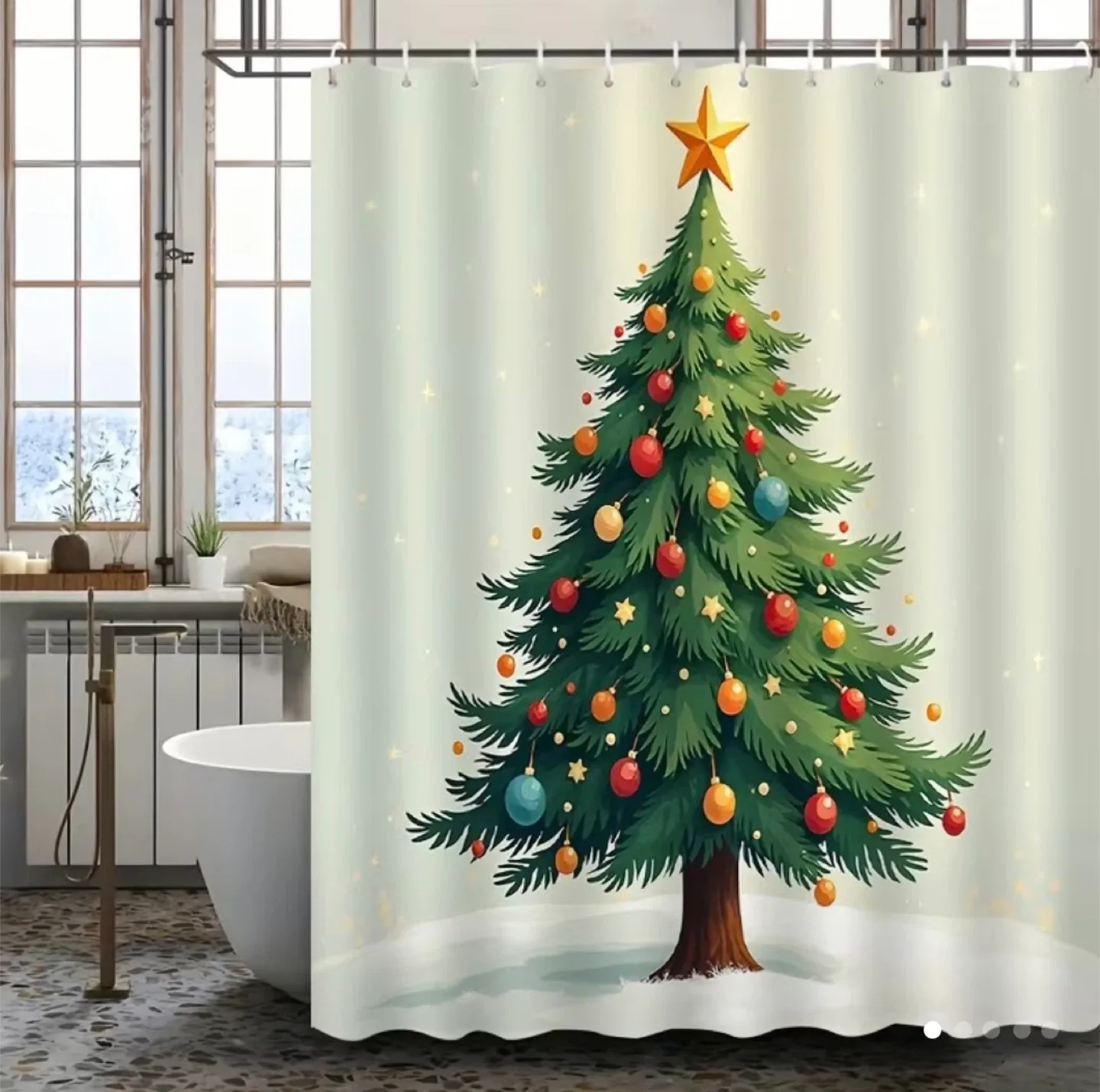 Christmas Tree Shower Curtain with Hooks