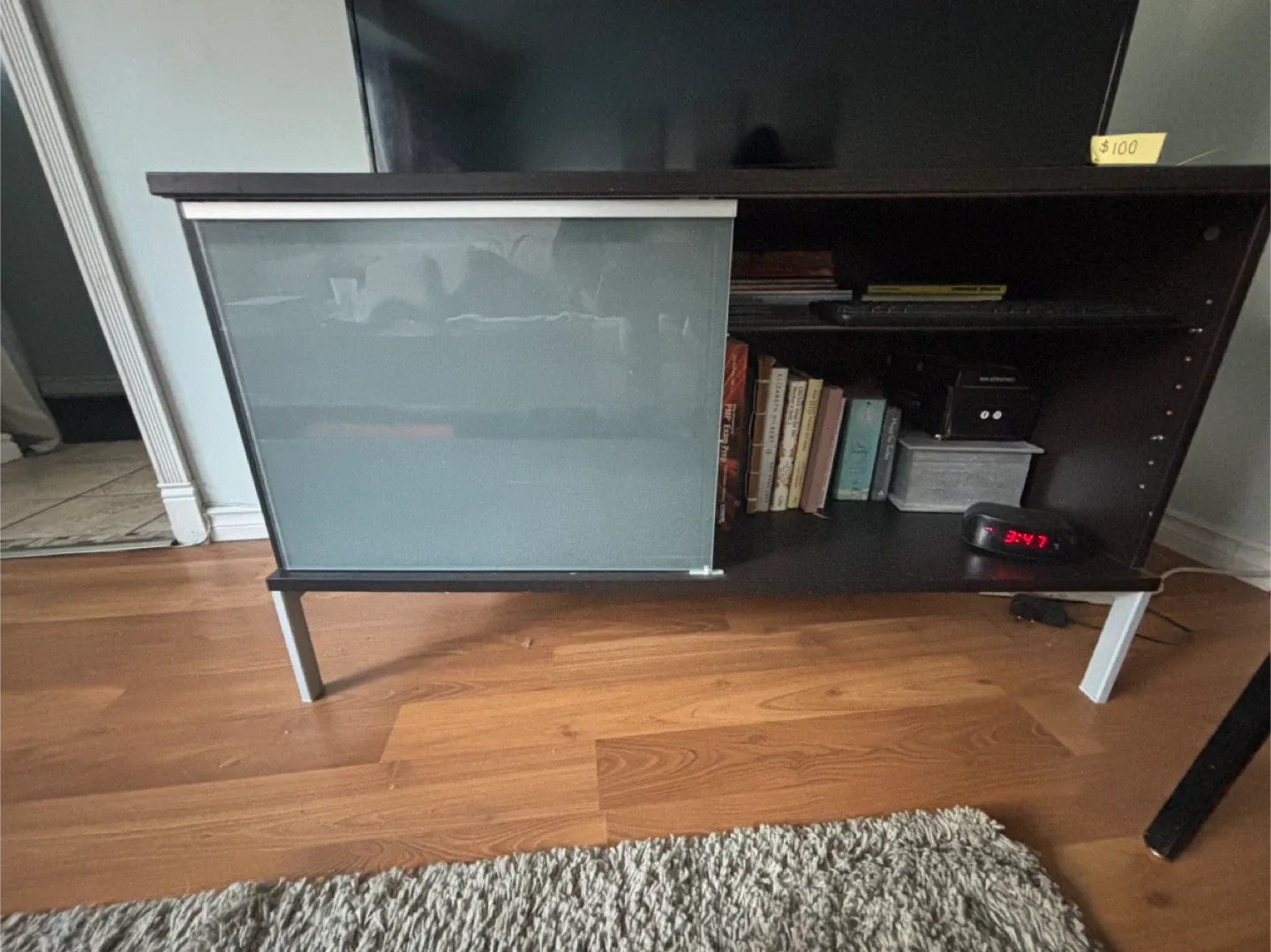 Dark Brown TV Stand with Sliding Door
