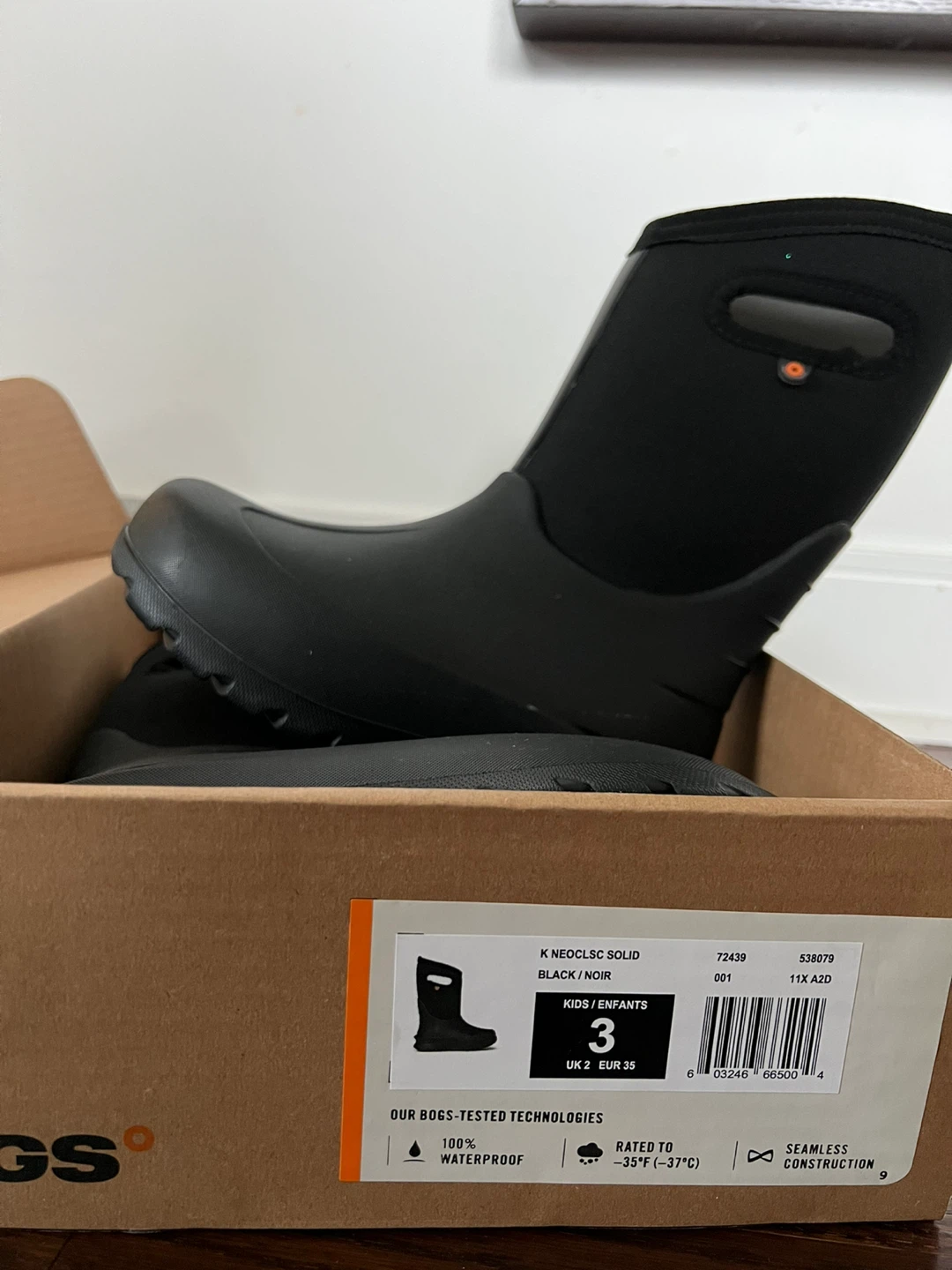 Bogs Kids Neoclassic Solid Black Boots - Size 3