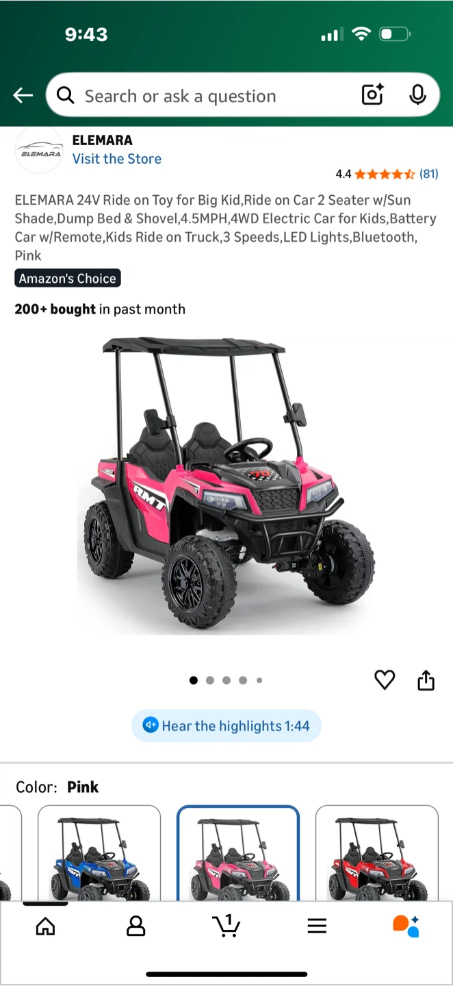 ELEMERA 24V Pink Ride on Car 2 Seater - photo 5