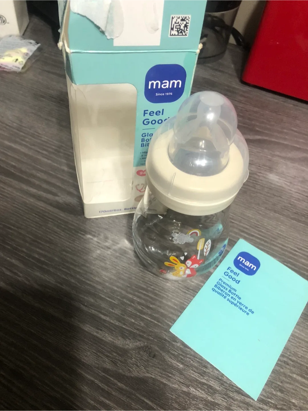 NEW-MAM Feel Good Glass Baby Bottle, 170ml, 0+ Months