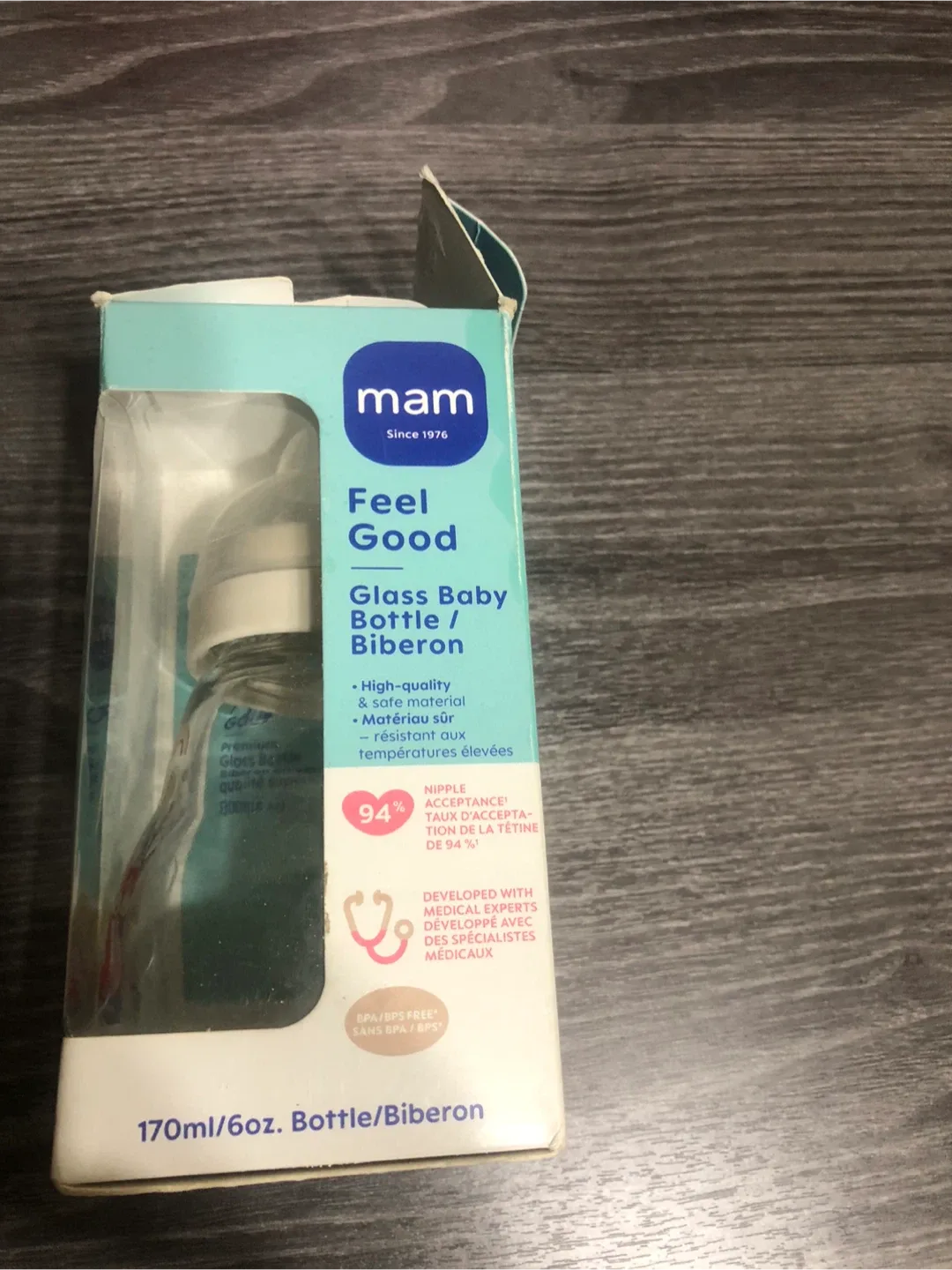 NEW-MAM Feel Good Glass Baby Bottle, 170ml, 0+ Months image indicator(3)