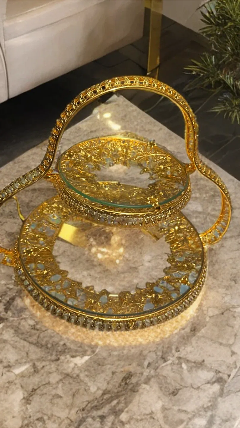 Gold Decorative Two-Tiered Serving Tray