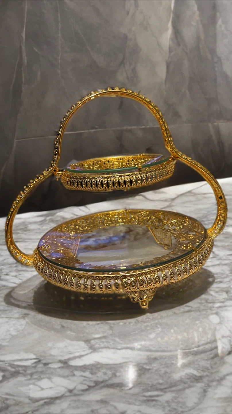 Gold Decorative Two-Tiered Serving Tray - photo 2