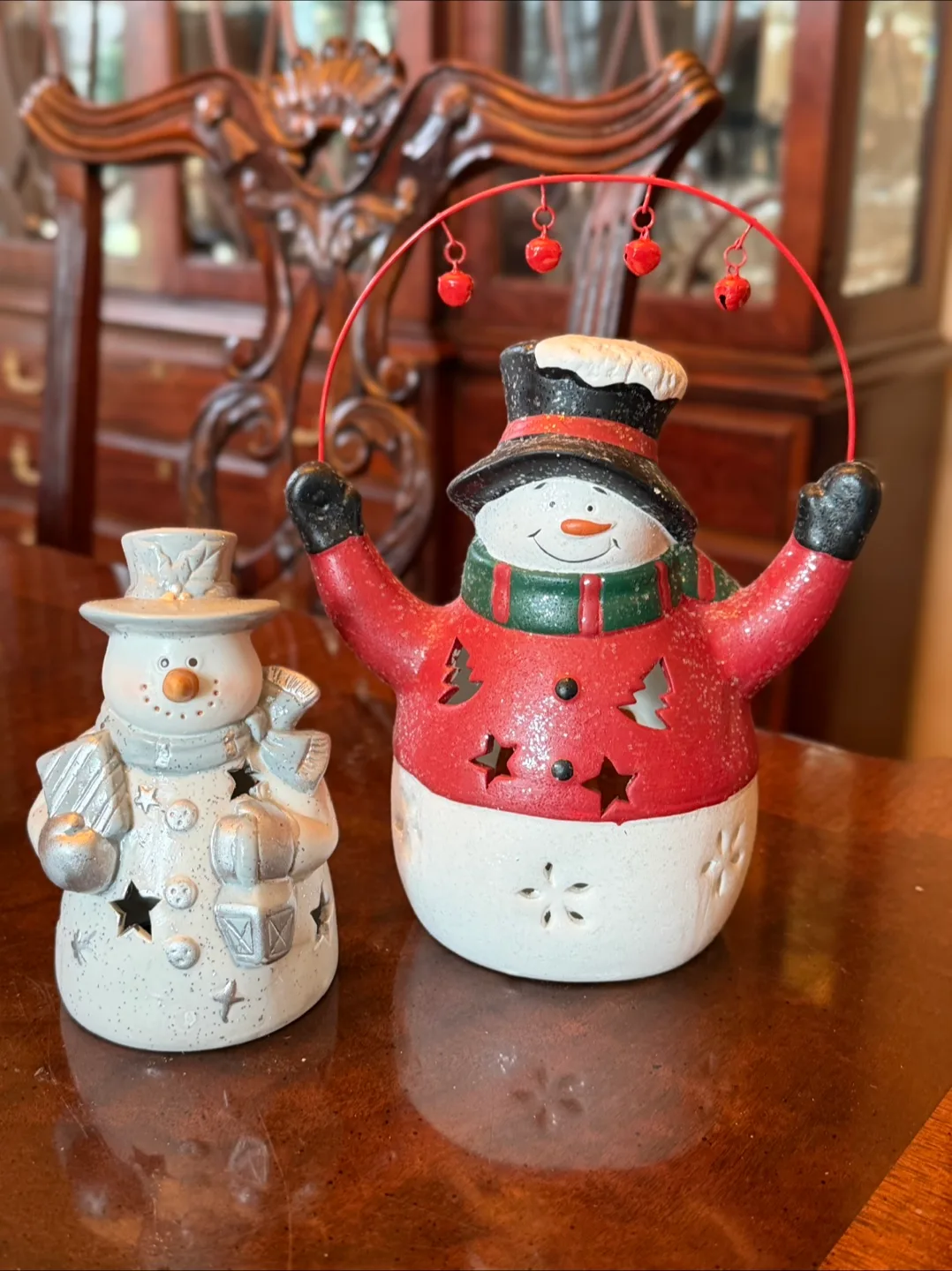 Two Snowman Holiday Candle Holders