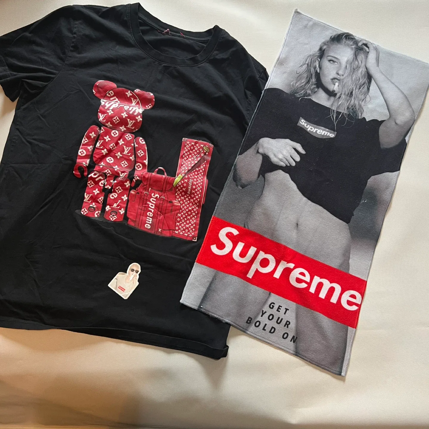 Supreme Towel LV Tee shirt and bonus GaGa sticker.