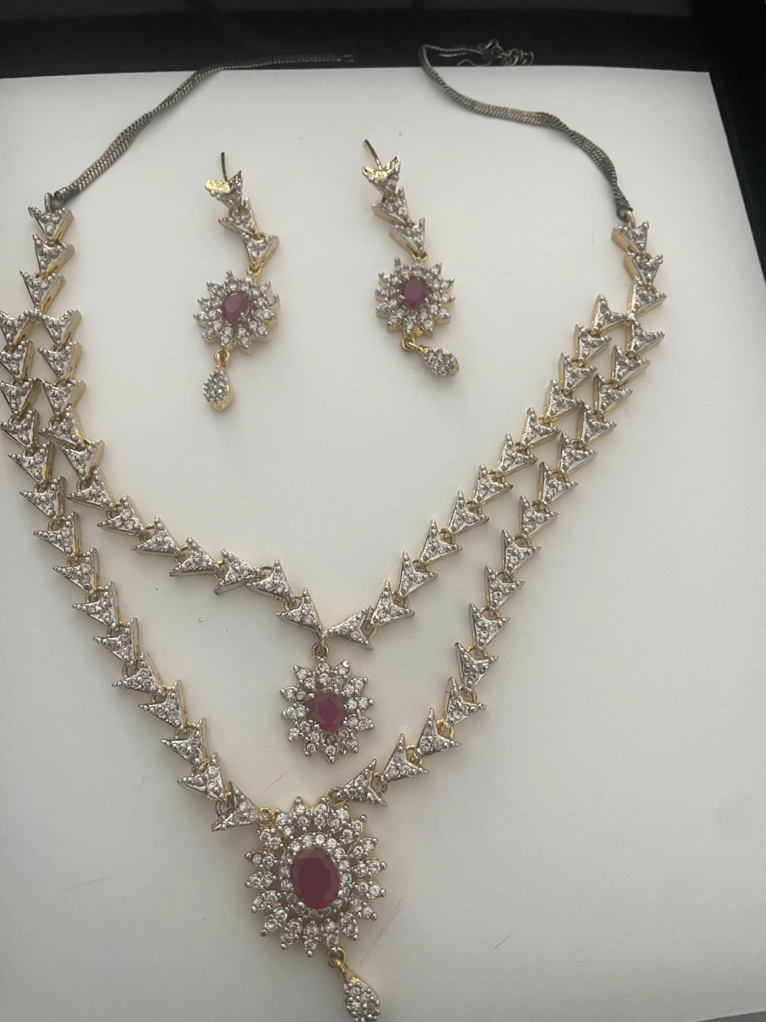 Rubies and Zirconia Necklace and Earring Set - Ruby Red Stone - photo 5