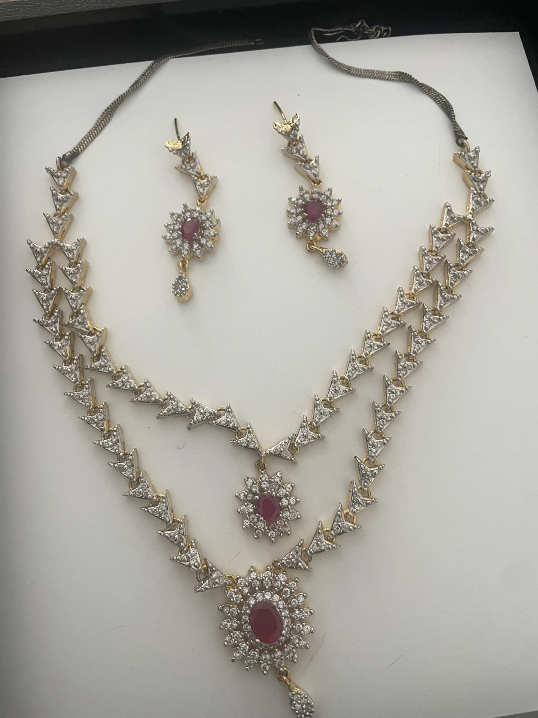 Rubies and Zirconia Necklace and Earring Set - Ruby Red Stone - photo 4