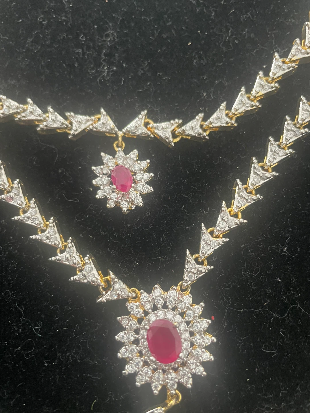 Rubies and Zirconia Necklace and Earring Set - Ruby Red Stone - photo 2