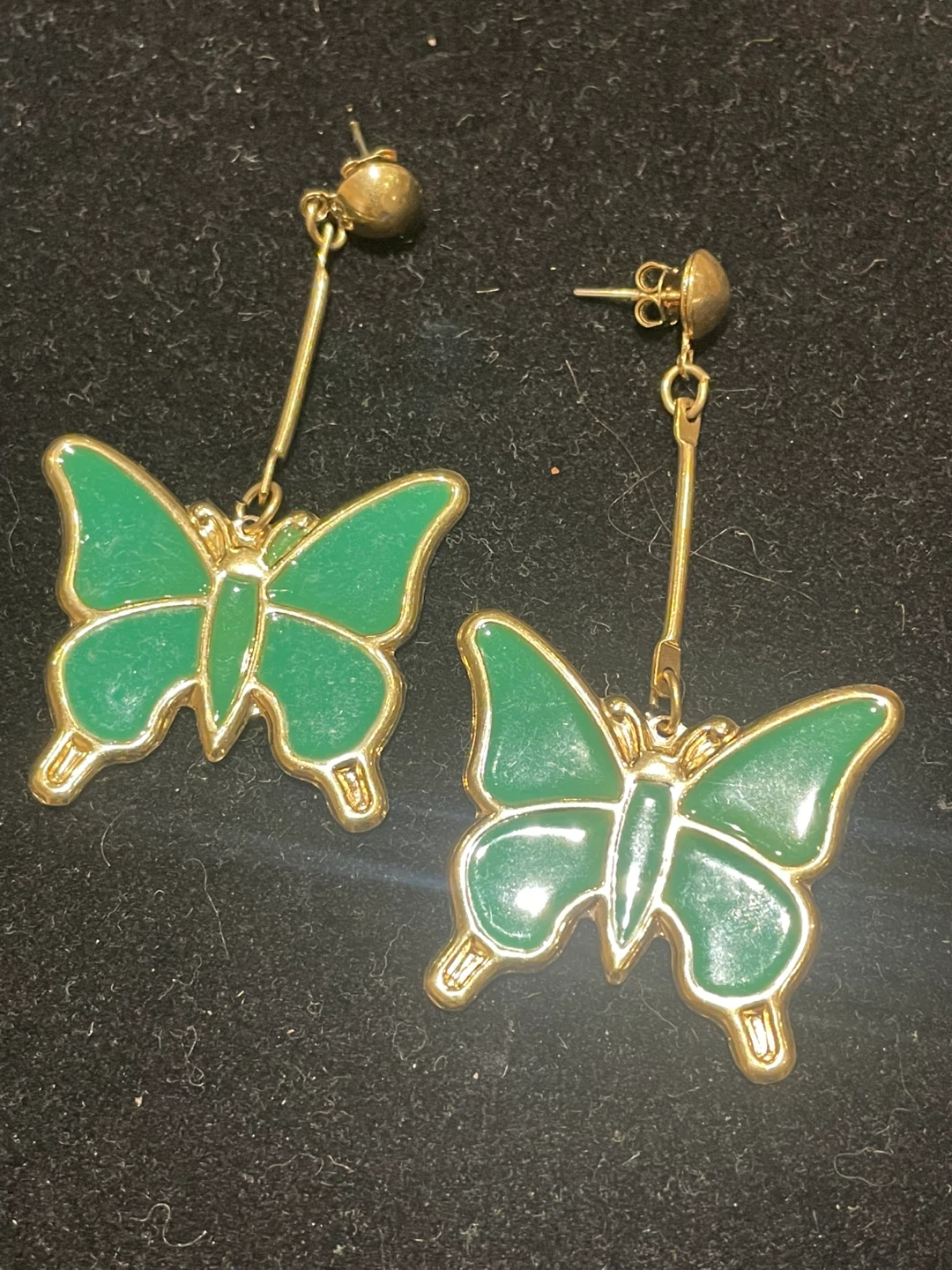 Vintage Butterfly Drop Earrings - Gold & Green - photo 2