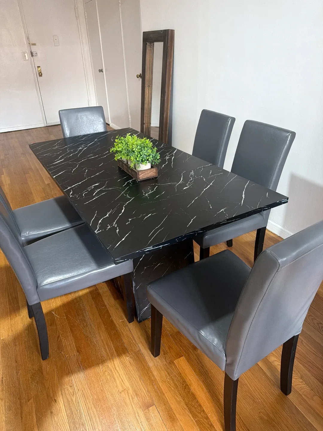 Dining Table Set with 6 Gray Chairs