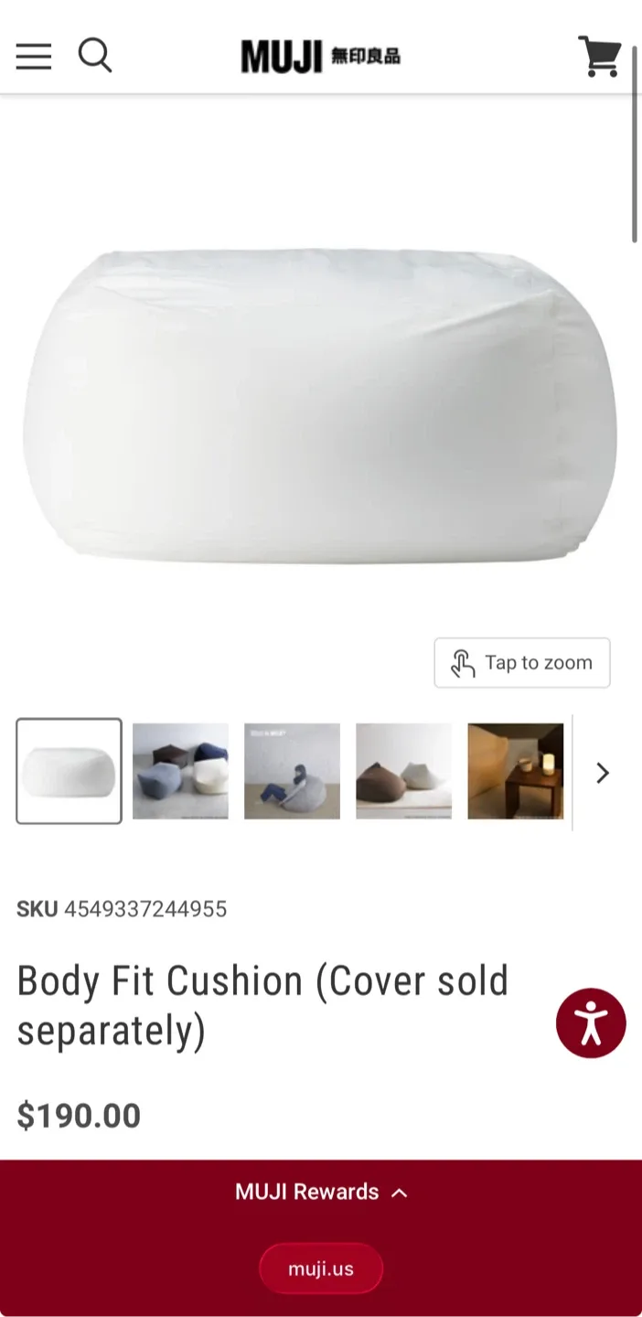 MUJI Body Fit Cushion with a cover mocha cover