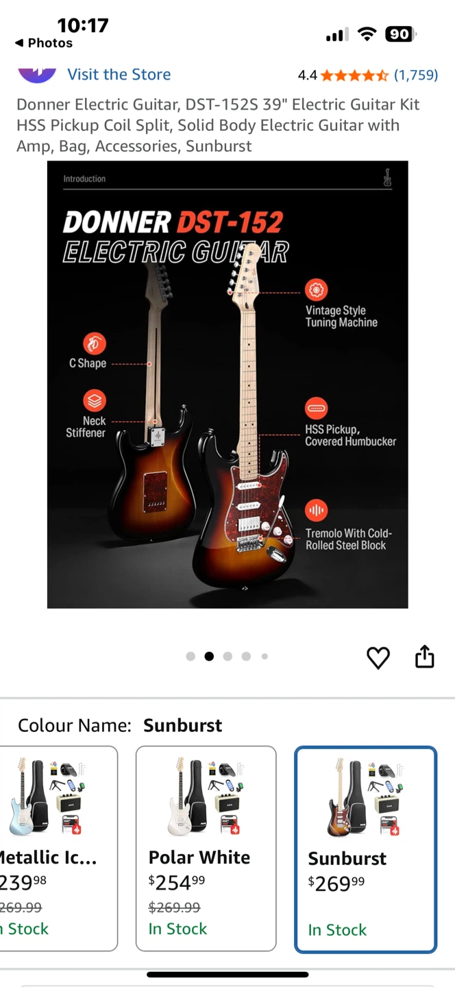 Donner DST-152S Electric Guitar, Amp and gig bag - Sunburst - photo 4