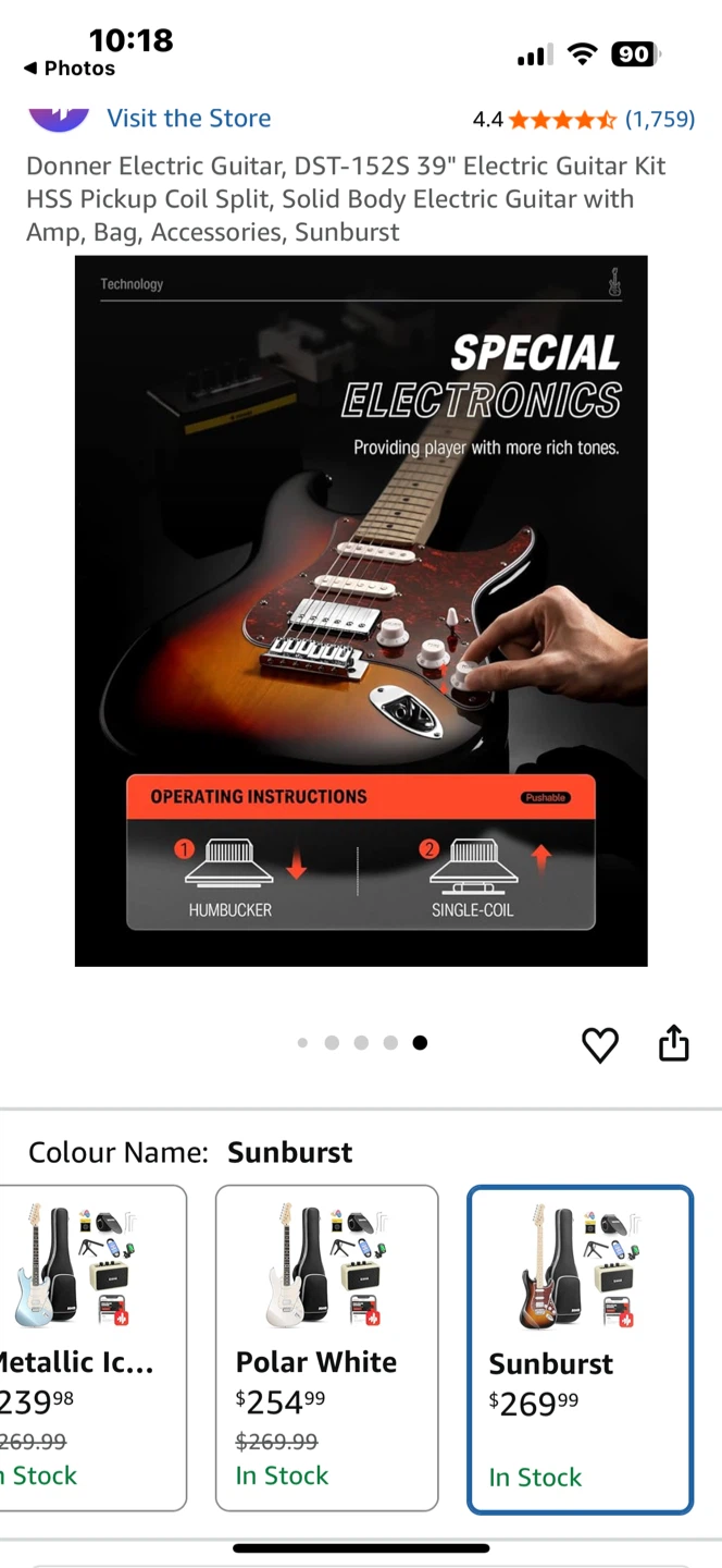 Donner DST-152S Electric Guitar, Amp and gig bag - Sunburst - photo 5