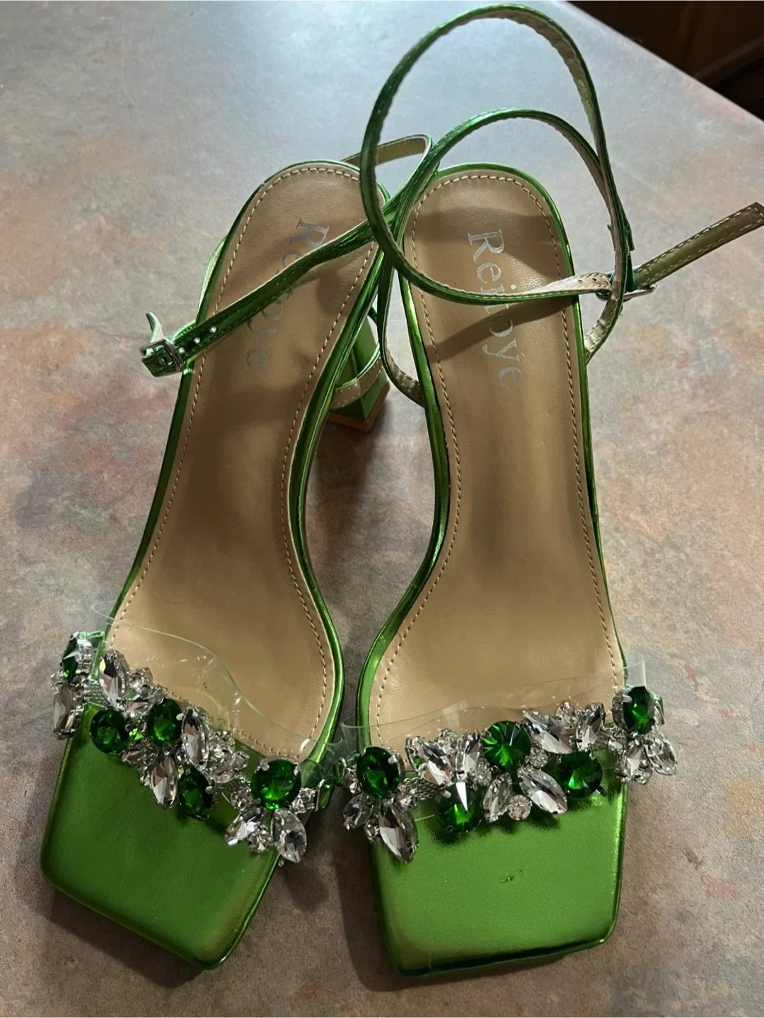 Rexeoye Green Jeweled Heels - Size 8