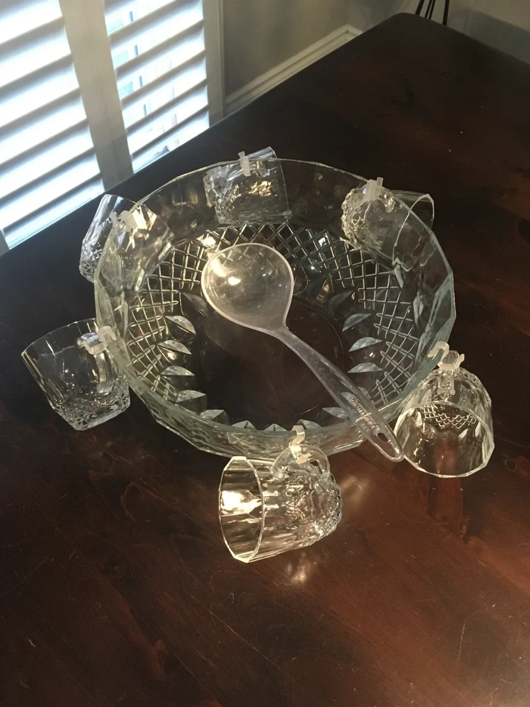 Glass Punch Bowl Set with Ladle and 6 Cups