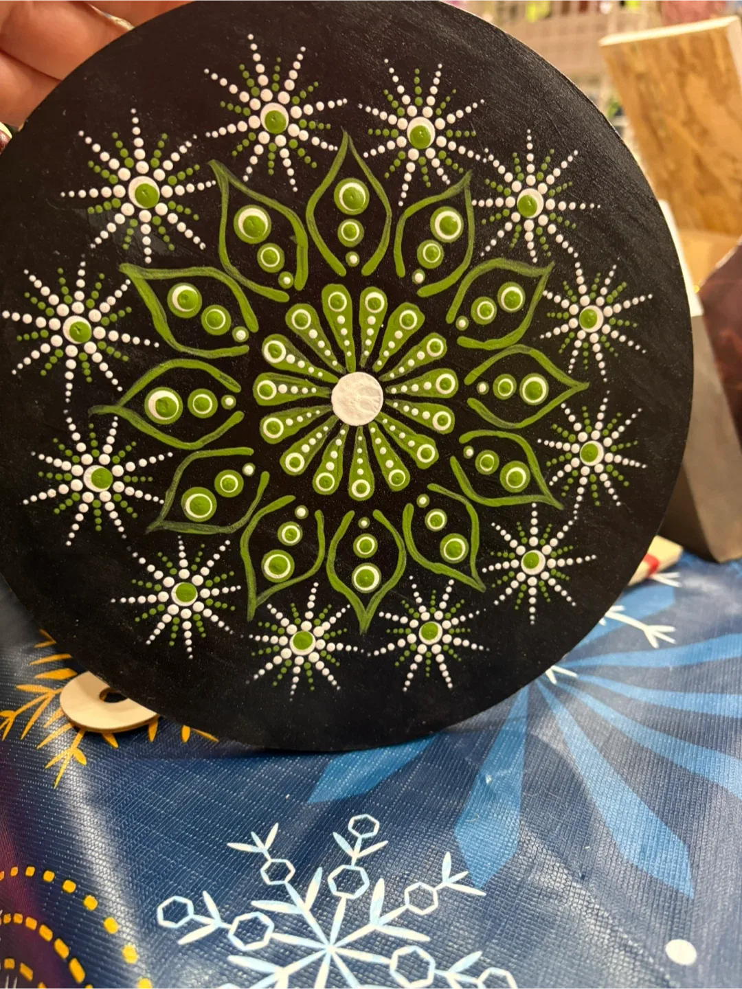 Hand-Painted Mandala Dot Art on Wood