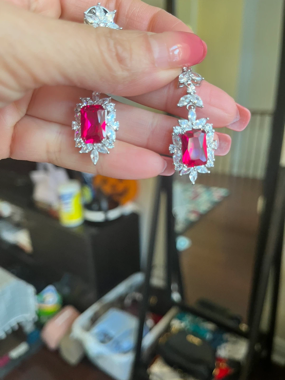 Red Gem Dangle Earrings - photo 3