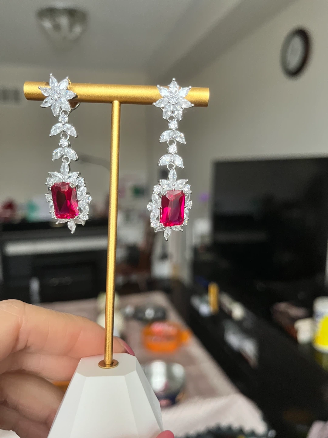 Red Gem Dangle Earrings - photo 4