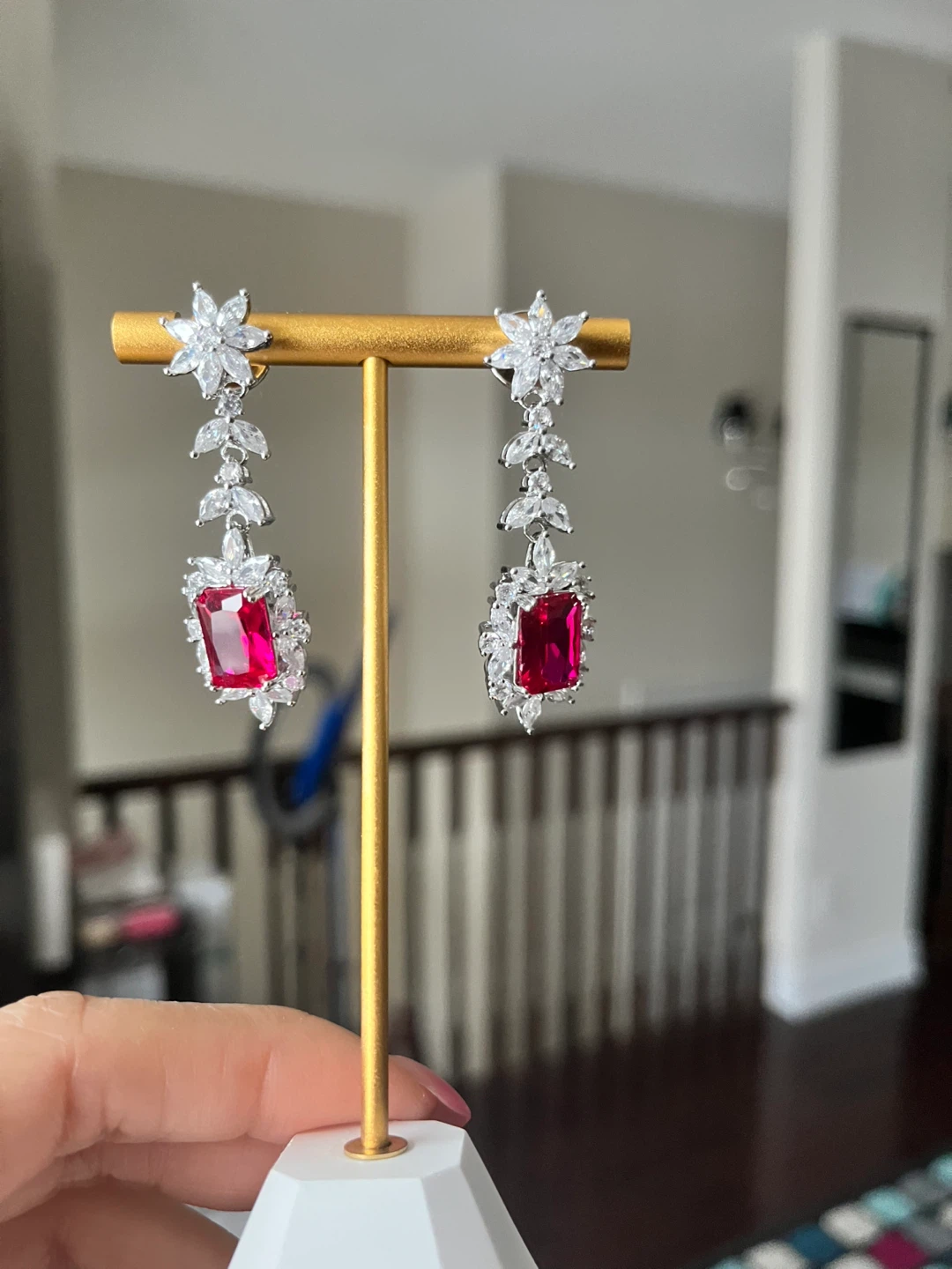 Red Gem Dangle Earrings - photo 5