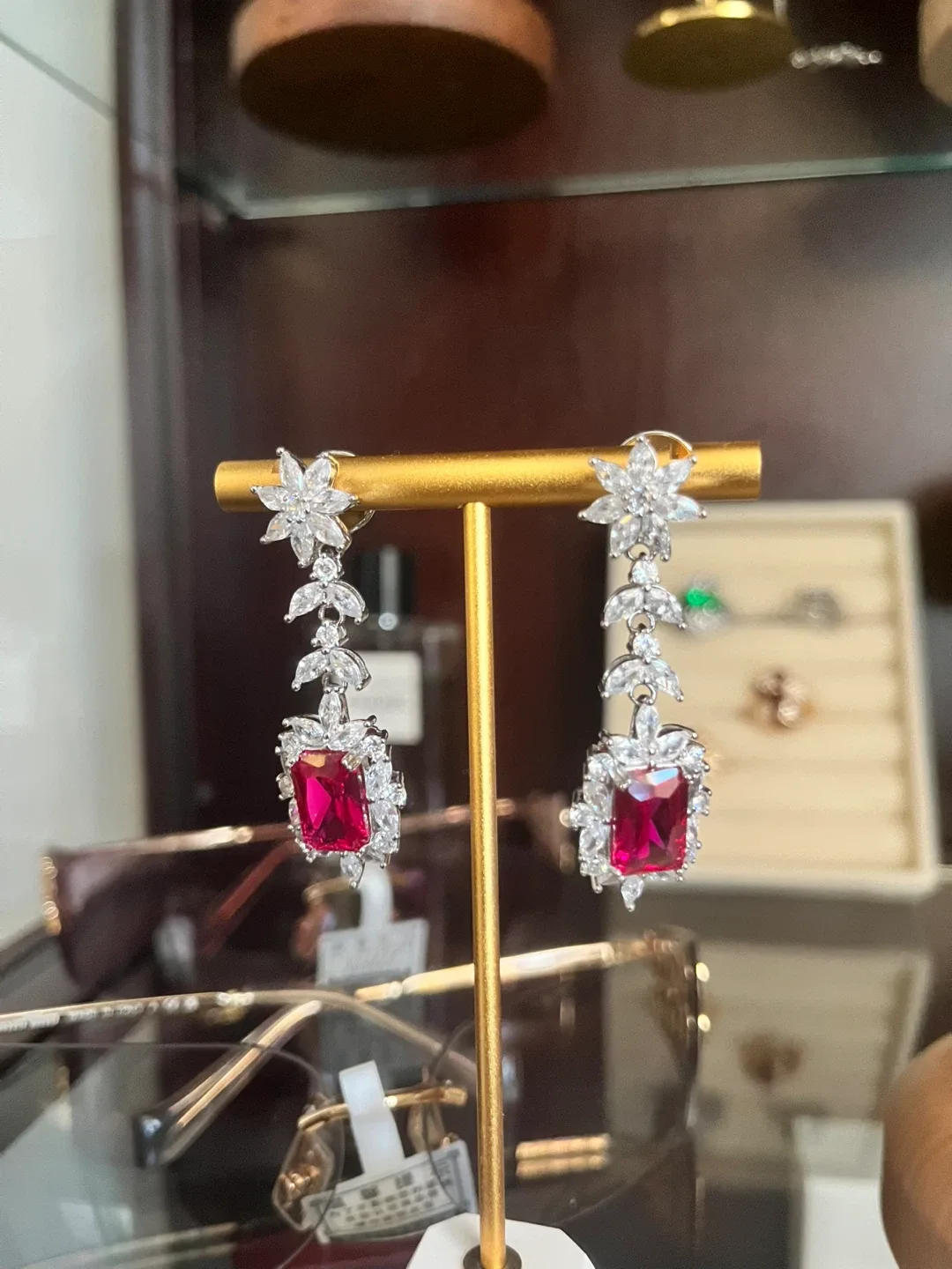 Red Gem Dangle Earrings